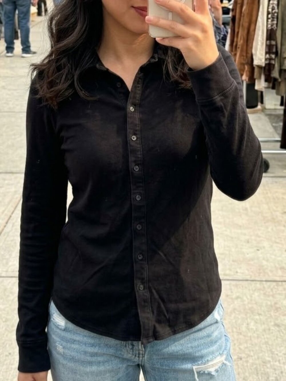 GAP Soft Knit Black Button-Down Long Sleeve Top Shirt Size XS